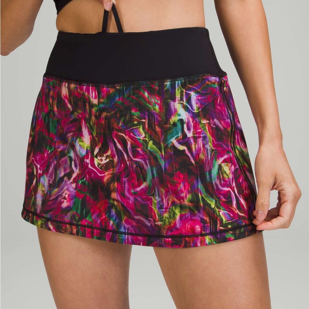 Lululemon Pace Rival Mid Rise Skirt Hyper Flow Pink Multi Black 6 Pickleball
